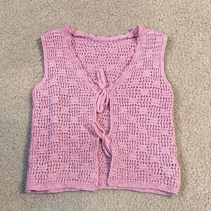 SHEIN Pink Crochet Tie-Front Blouse